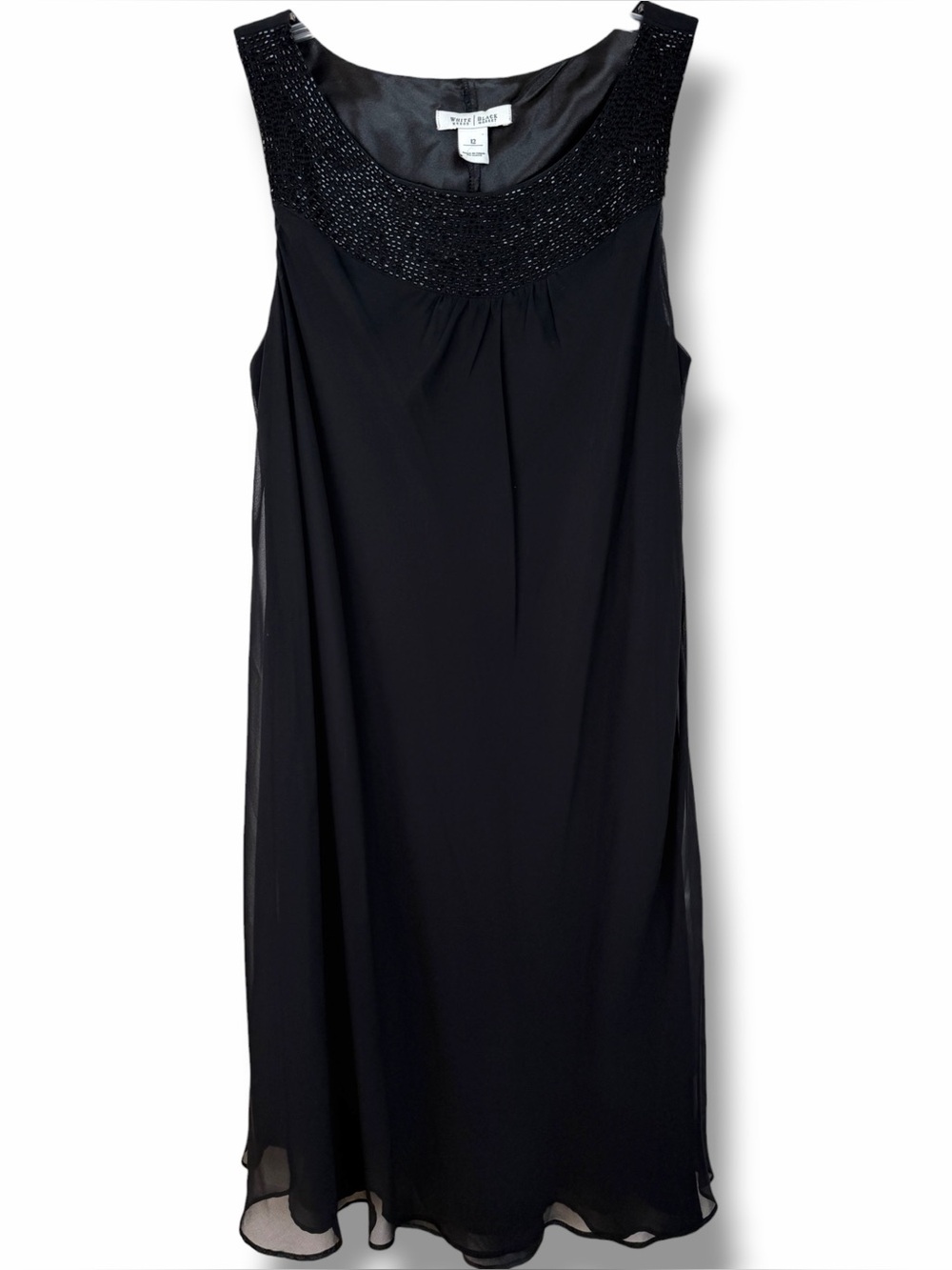 White House Black Market Black Beaded Neckline A-Line Shift Mini Cocktail Dress - Picture 1 of 5